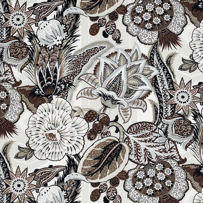 SCHUMACHER ZANZIBAR LINEN PRINT FABRIC 173524 / EBONY & MOCHA