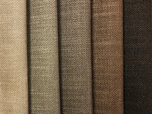 Load image into Gallery viewer, Mid Century Modern MCM Faux Linen Glazed Textured Latte Beige Neutral Toast Taupe Cafe Brown Chocolate Upholstery Drapery Fabric RMC-SMII