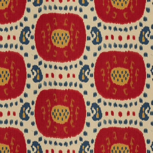 Brunschwig & Fils Samarkand Cotton And Linen Print Fabric / Pompeian Red/Oxford Blue