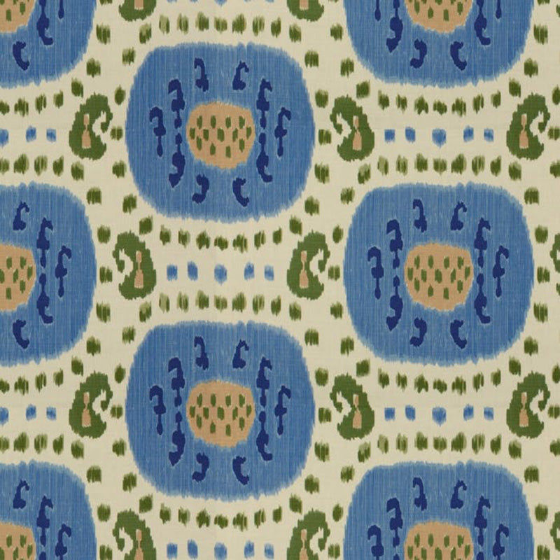 Brunschwig & Fils Samarkand Cotton And Linen Print Fabric / Canton Blue/Green