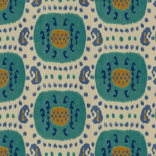 Brunschwig & Fils Samarkand Cotton And Linen Print Fabric / Aqua/Blue