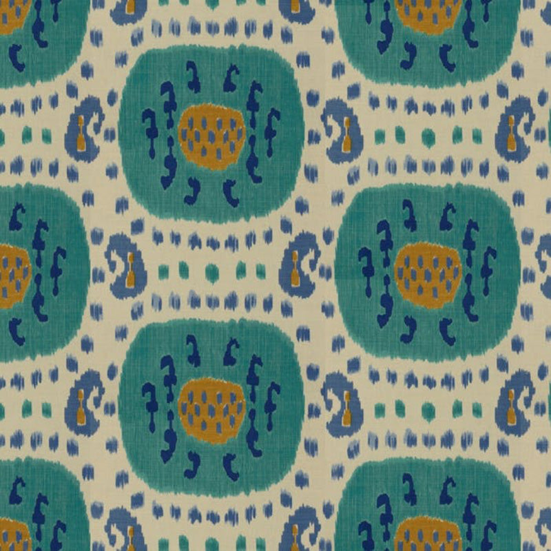 Brunschwig & Fils Samarkand Cotton And Linen Print Fabric / Aqua/Blue