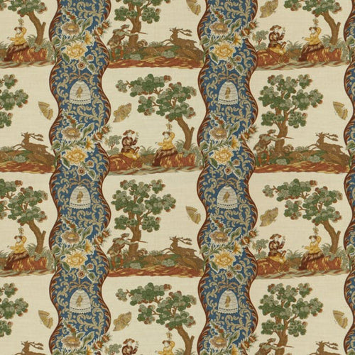 Brunschwig & Fils Plougastel Linen & Cotton Print Fabric / Blue