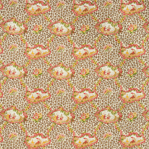Brunschwig & Fils Chinese Leopard Toile Fabric / Rose/Leaf
