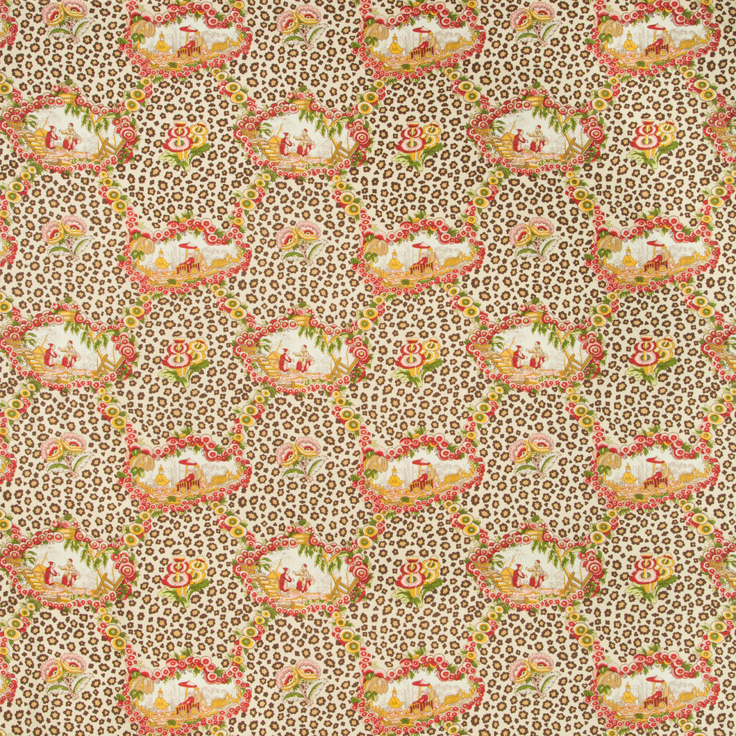 Brunschwig & Fils Chinese Leopard Toile Fabric / Rose/Leaf