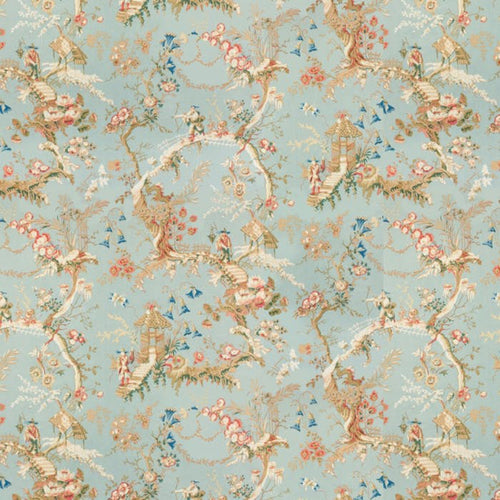 Brunschwig & Fils Chinese Landscape Cotton Print Fabric / Sky Blue
