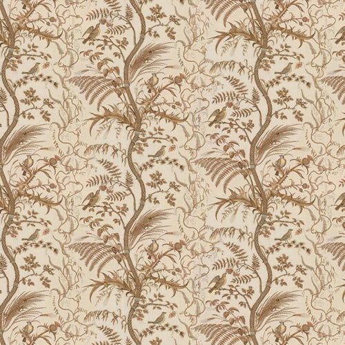 Brunschwig & Fils Bird And Thistle Cotton Print Fabric / Beige