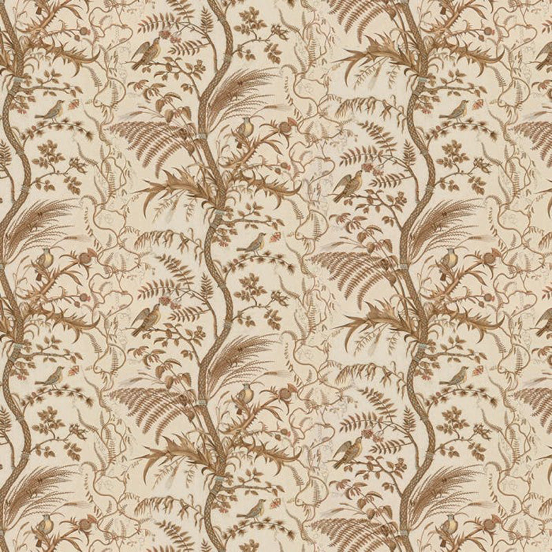 Brunschwig & Fils Bird And Thistle Cotton Print Fabric / Beige