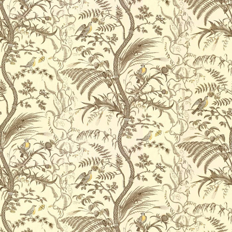 Brunschwig & Fils Bird And Thistle Cotton Print Fabric / Gray
