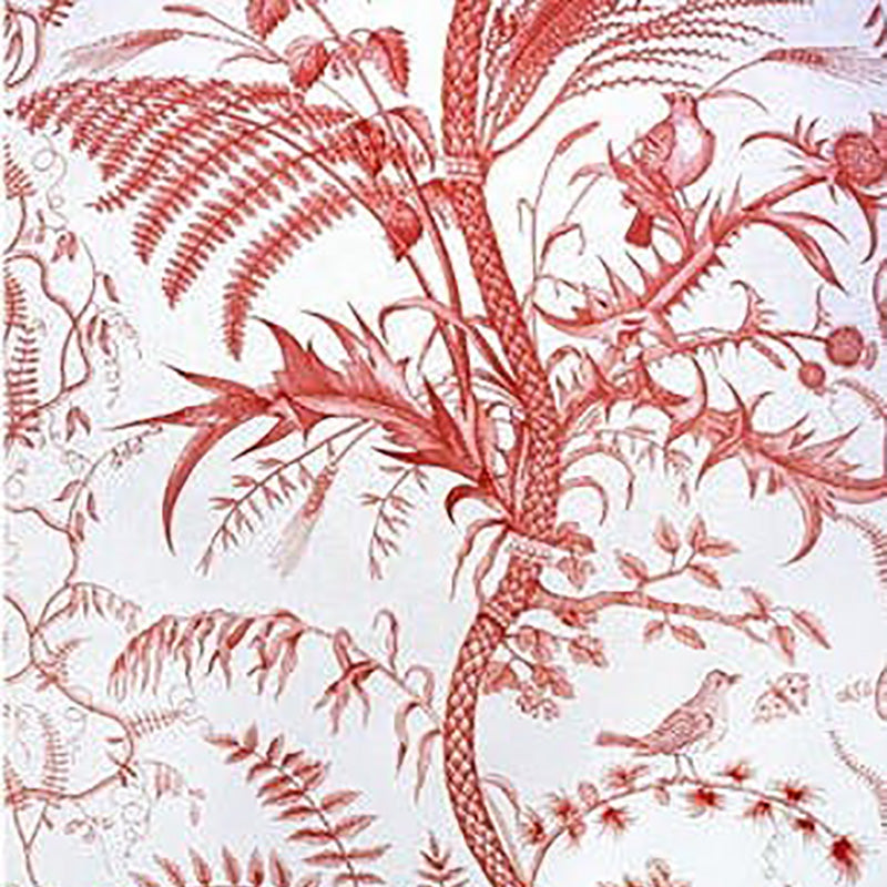 Brunschwig & Fils Bird And Thistle Cotton Print Fabric / Red