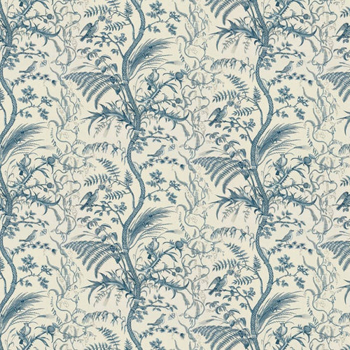 Brunschwig & Fils Bird And Thistle Cotton Print Fabric / Blue