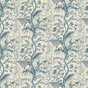 Brunschwig & Fils Bird And Thistle Cotton Print Fabric / Blue