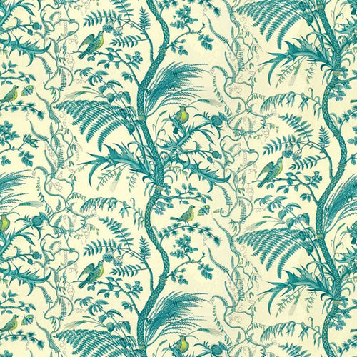 Brunschwig & Fils Bird And Thistle Cotton Print Fabric / Aqua