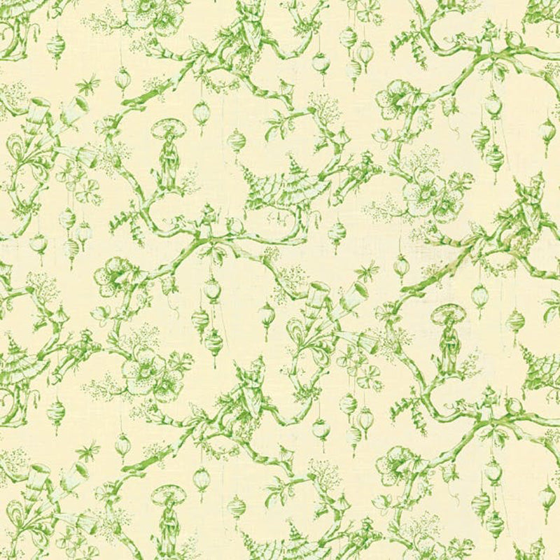 Brunschwig & Fils Festival Of Lanterns Linen Print Fabric / Green