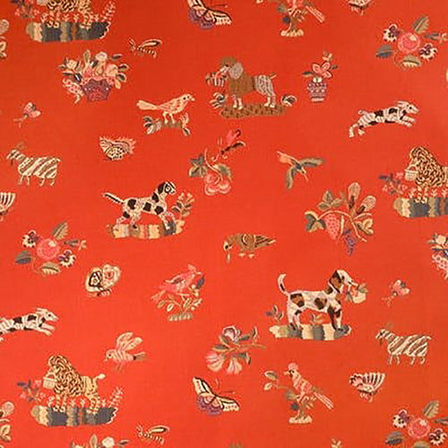 Brunschwig & Fils Animalitos Woven Tapestry Fabric / Tomato