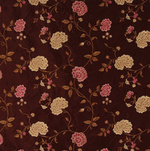 Embroidered Silk Floral Drapery Fabric / Chocolate / U222