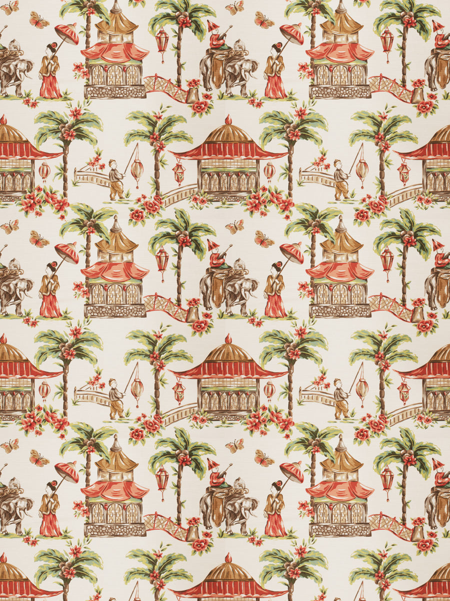 Asian Toile in Scarlet (Slub) - Fabric Sold by the Yard