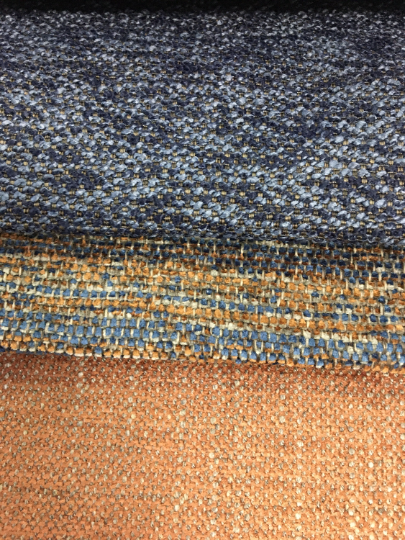 Heavy Duty Navy Blue Caramel Blue Rusty Orange Tweed Upholstery Fabric