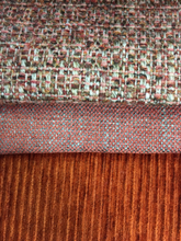 Load image into Gallery viewer, Orange Tweed Orange Taupe Tweed Orange Velvet Stripe Upholstery Fabric
