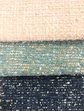 Load image into Gallery viewer, Crypton Water Stain Resistant MCM Mid Century Modern Blush Seafoam Green Navy Blue Off White Tweed Upholstery Fabric