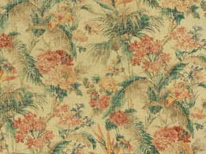 Water & Stain Resistant Faux Linen Beige Teal Red Orange Navy Blue Floral Tropical Upholstery Drapery Fabric