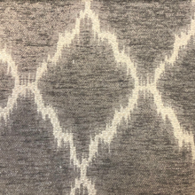 Load image into Gallery viewer, Grey Cream Diamond Ikat Geometric Chenille Upholstery Fabric