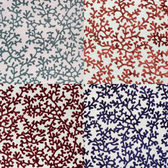 Nautical Coral Teal Rusty Red Navy Cut Velvet Upholstery Fabric
