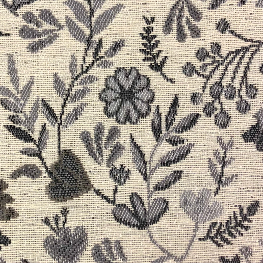 Grey Cream Charcoal Floral Water Stain Resistant Upholstery Fabric