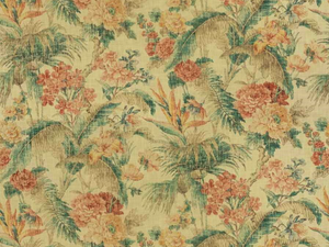 Water & Stain Resistant Faux Linen Beige Teal Red Orange Navy Blue Floral Tropical Upholstery Drapery Fabric