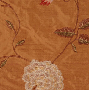 Embroidered Silk Floral Drapery Fabric / Clay / U222