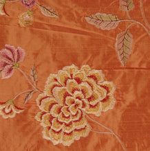 Load image into Gallery viewer, Embroidered Silk Floral Drapery Fabric / Persimmon / U222