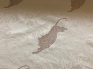 Beige Ivory Damask Jaguar Animal Pattern Toile Brocade Fabric Upholstery Drapery