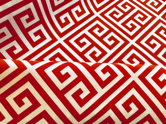 Waterproof Outdoor Orange White Greek Key Fabric Fabric Bistro