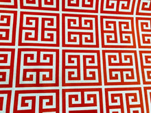 Load image into Gallery viewer, Waterproof Outdoor Orange White Greek Key Pattern Print Geometric UV Water Resistant Upholstery Fabric