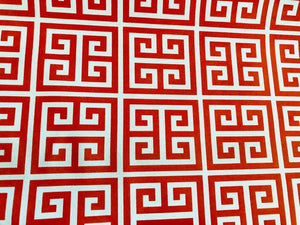 Waterproof Outdoor Orange White Greek Key Pattern Print Geometric UV Water Resistant Upholstery Fabric