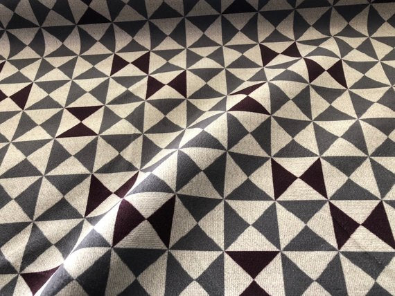 Papelli Velvet Triangle Geometric Upholstery Fabric Gray Brown Art Deco Mid Century Modern