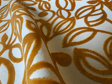 Load image into Gallery viewer, Mustard Gold Yellow Ochre Beige Cut Velvet Upholstery Fabric Retro Mod Floral / Fiore