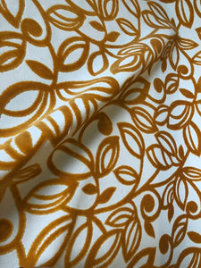 Mustard Gold Yellow Ochre Beige Cut Velvet Upholstery Fabric Retro Mod Floral / Fiore