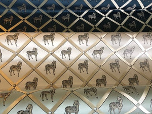 Zebra Animal Pattern Geometric Upholstery Drapery Fabric Beige Aqua Navy Blue / La'France