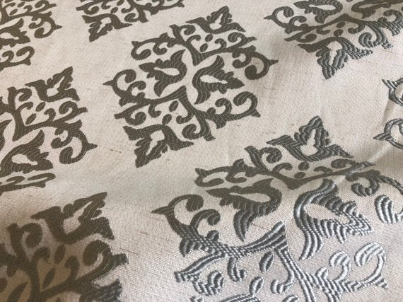 Geometric Medallion Silver Gray Drapery Fabric / Sterling