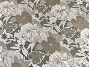 Floral Taupe Silver Gray Beige Brown Neutral Botanical Upholstery Fabric