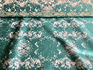 Abstract Off White Cream Ivory Turquoise Teal Reversible Velvet Chenille Upholstery Drapery Fabric WHS 5048