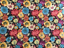 Load image into Gallery viewer, Floral Cotton Drapery Fabric Black Aqua Rusty Red Yellow Blue Sage Green Mustard Yellow Magenta