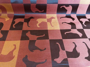Waterproof Orange Red Brown Dog Pattern Geometric Upholstery Fabric Mid Century Modern