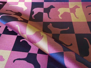 Waterproof Orange Red Brown Dog Pattern Geometric Upholstery Fabric Mid Century Modern