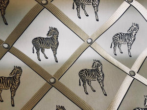 Zebra Animal Pattern Geometric Upholstery Drapery Fabric Beige Aqua Navy Blue / La'France