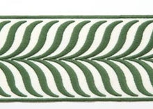 Load image into Gallery viewer, 5 yards 3.5&quot; Wide Upholstery Drapery Embroidered Tape Trim Ribbon Green Blue Gold Cream Ivory / Crest