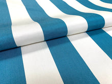 Load image into Gallery viewer, Canvas Teal Cream Nautical Stripe Outdoor Upholstery Fabric