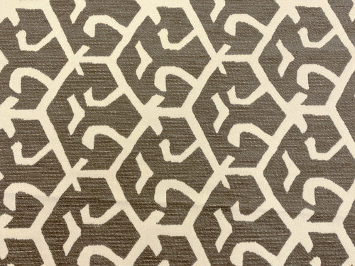 Designer Off-White Abstract Taupe Tribal Chenille Water & Stain Resistant Upholstery Fabric