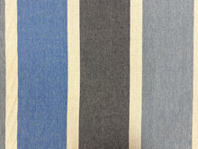 Load image into Gallery viewer, Designer Denim French Blue Greige Stripe Belgian Linen Upholstery Fabric